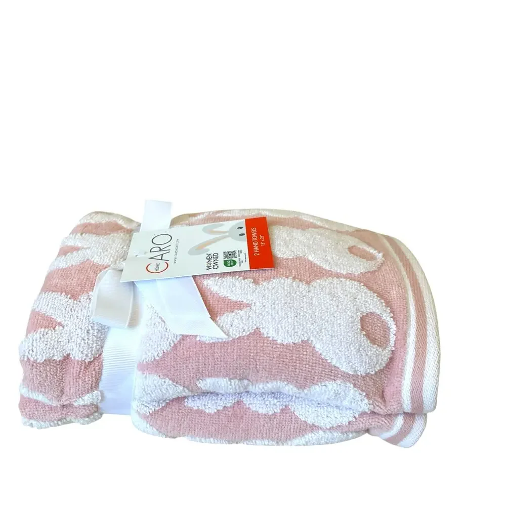 NEW Caro Hand Towels 2pk Pink & White Easter Bunny Rabbit 18x28